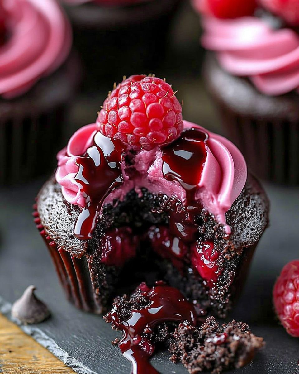 Raspberry Chocolate Lava Cupcakes