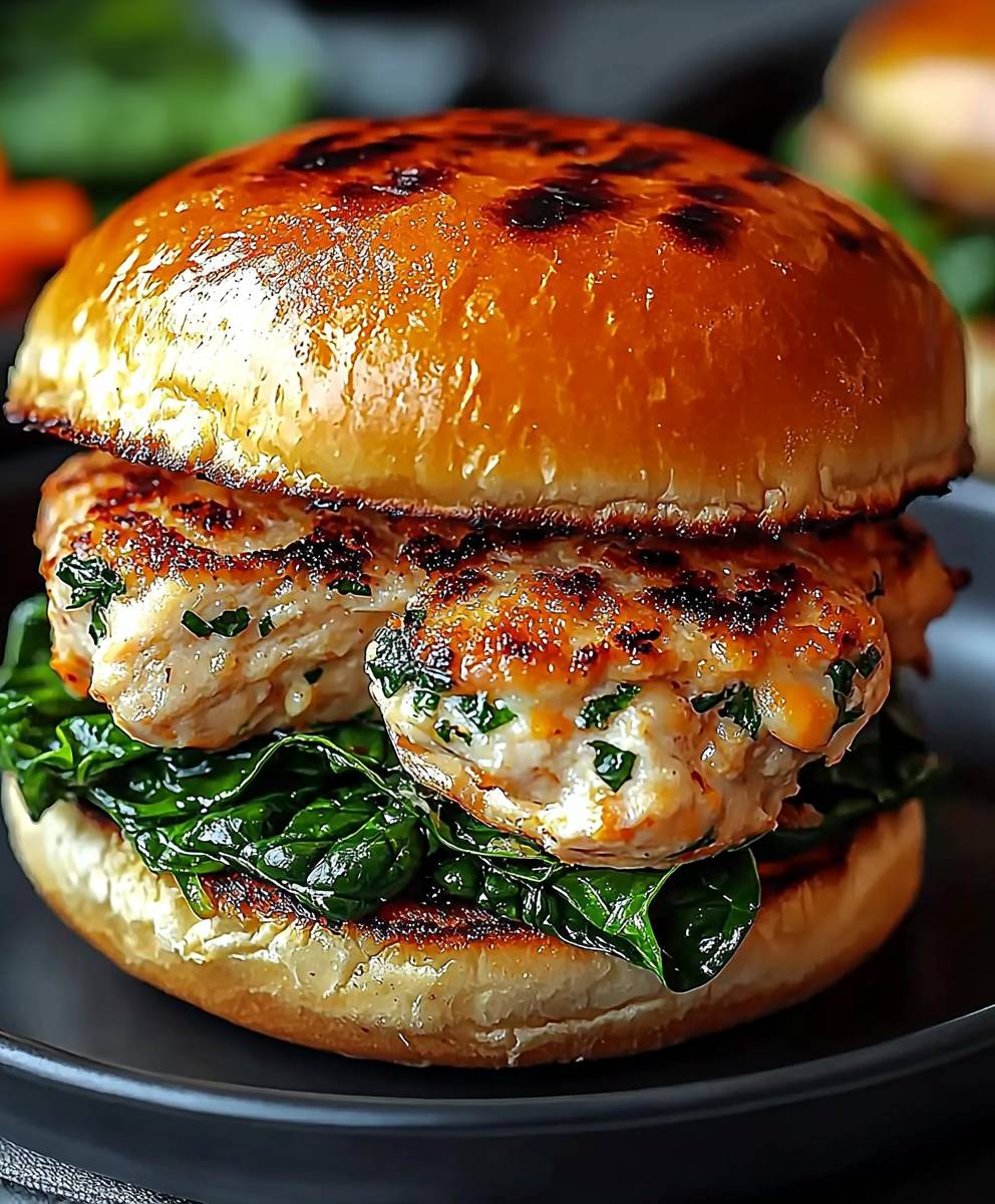 White Cheddar Spinach Chicken Burgers