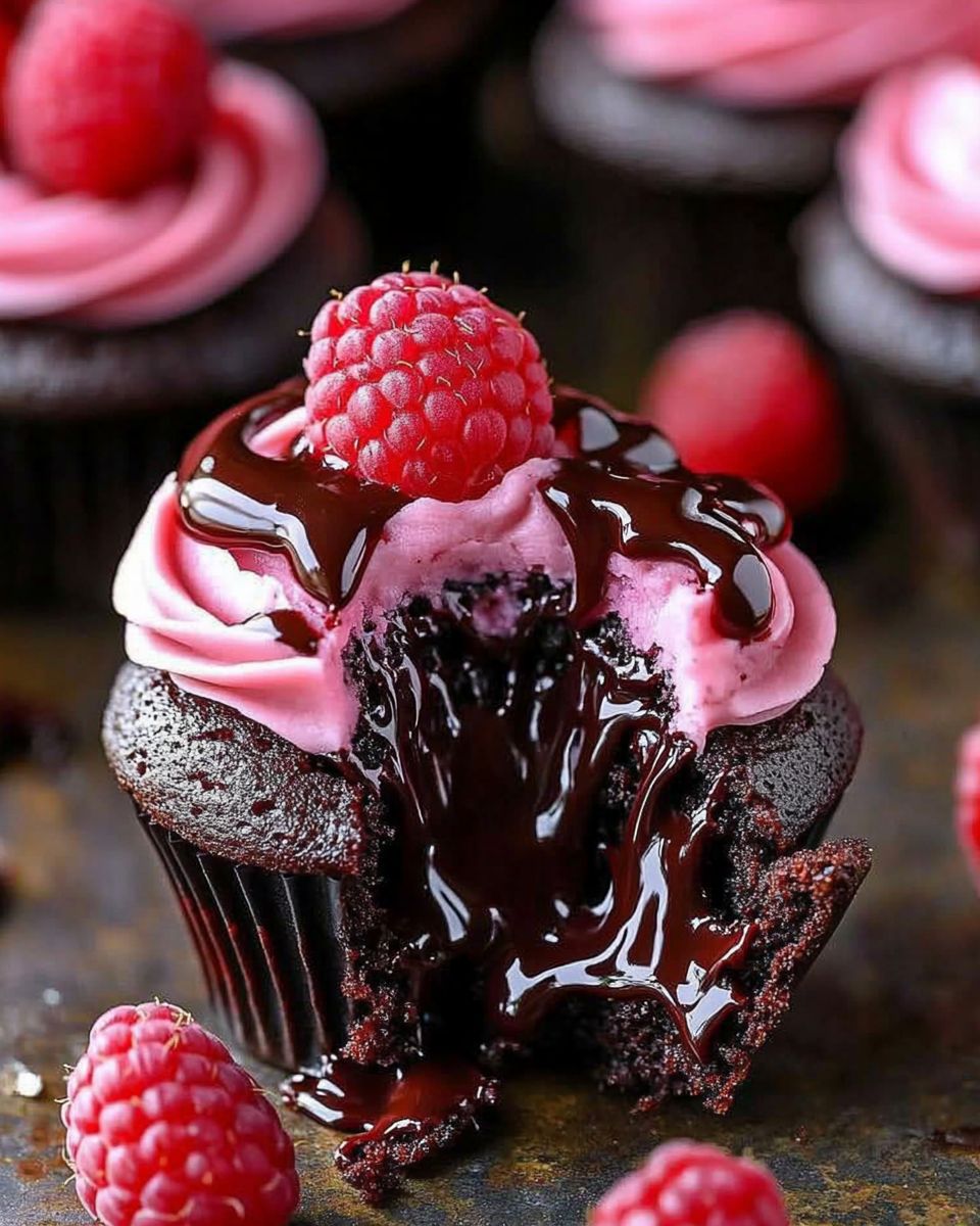 Raspberry Chocolate Lava Cupcakes