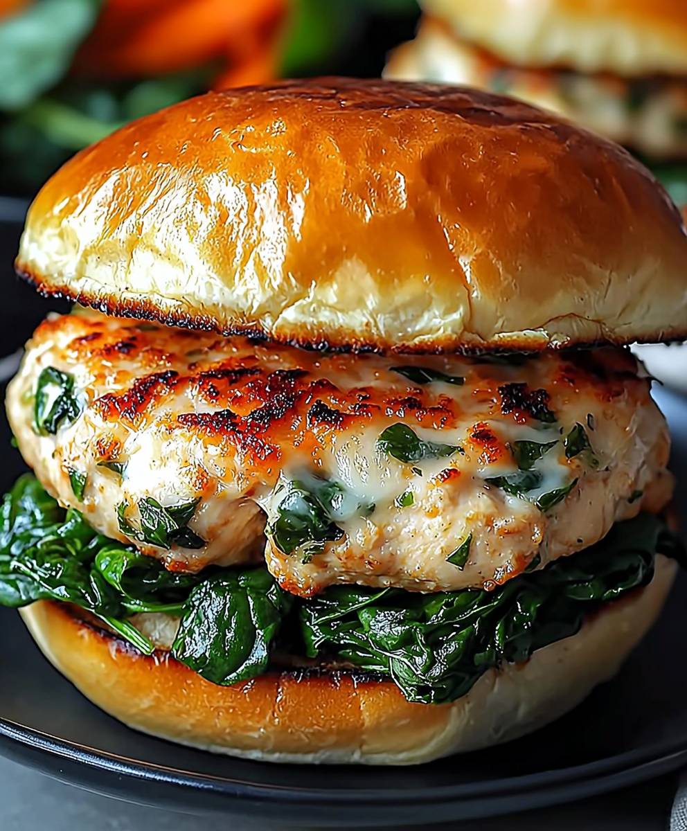 White Cheddar Spinach Chicken Burgers
