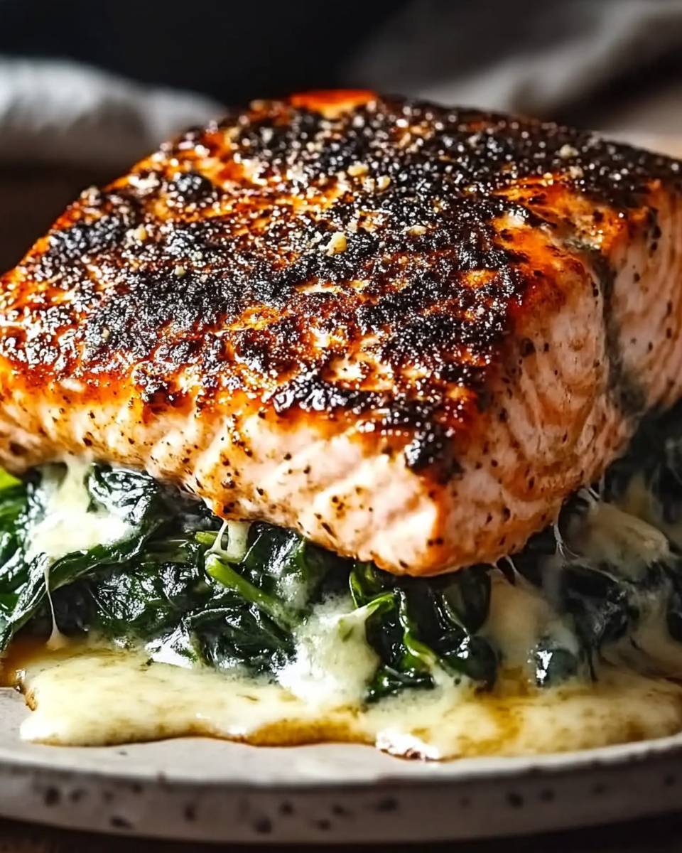 Blackened Salmon with Spinach