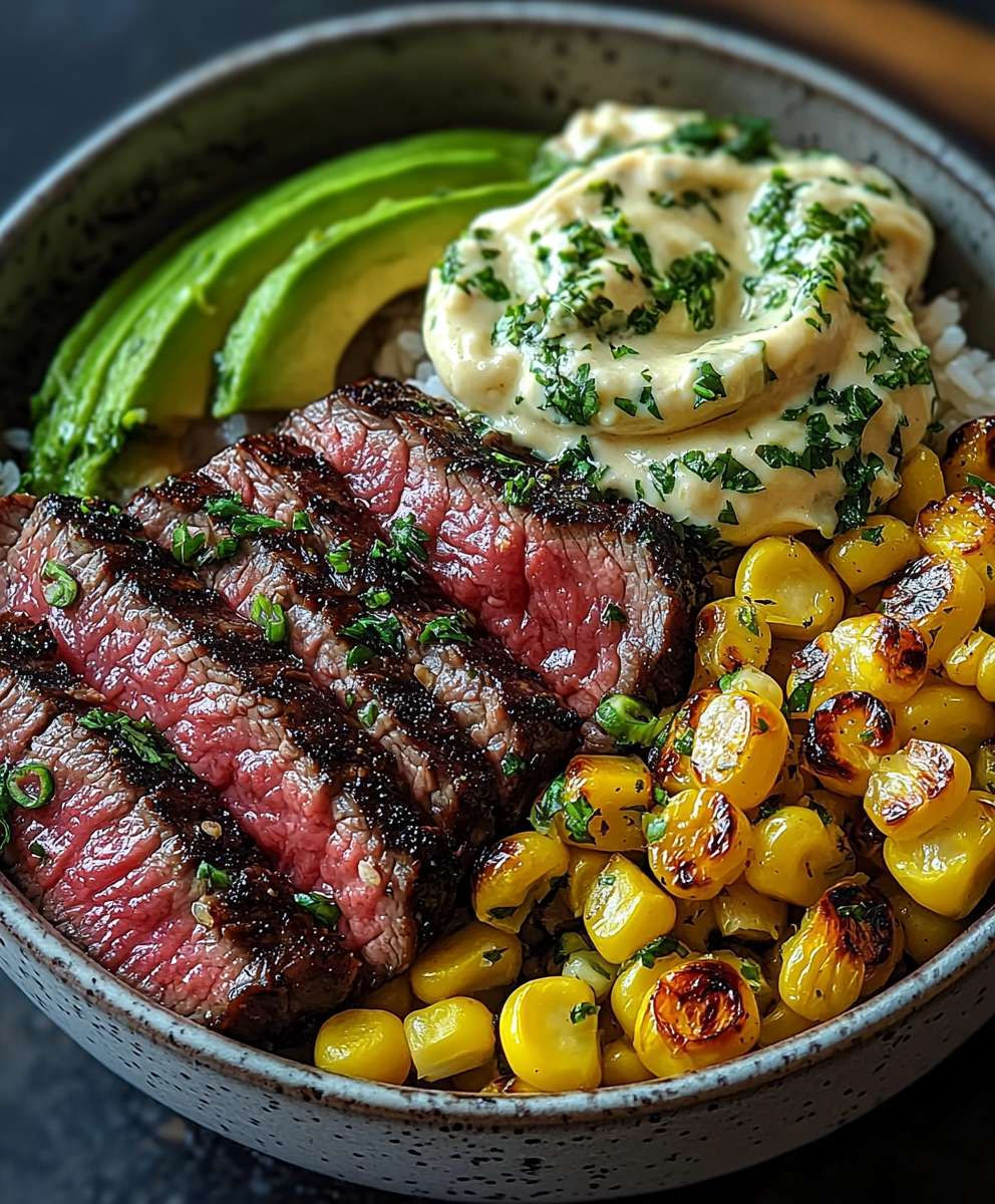 Steak avocado corn bowl