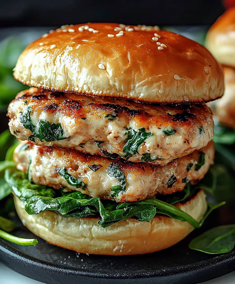 White Cheddar Spinach Chicken Burgers