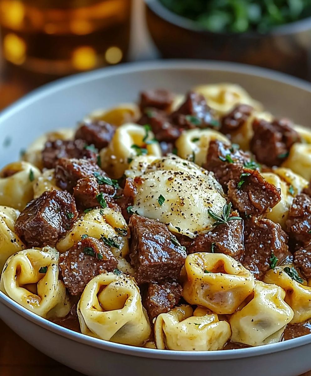 Cheesesteak Tortellini Provolone Sauce