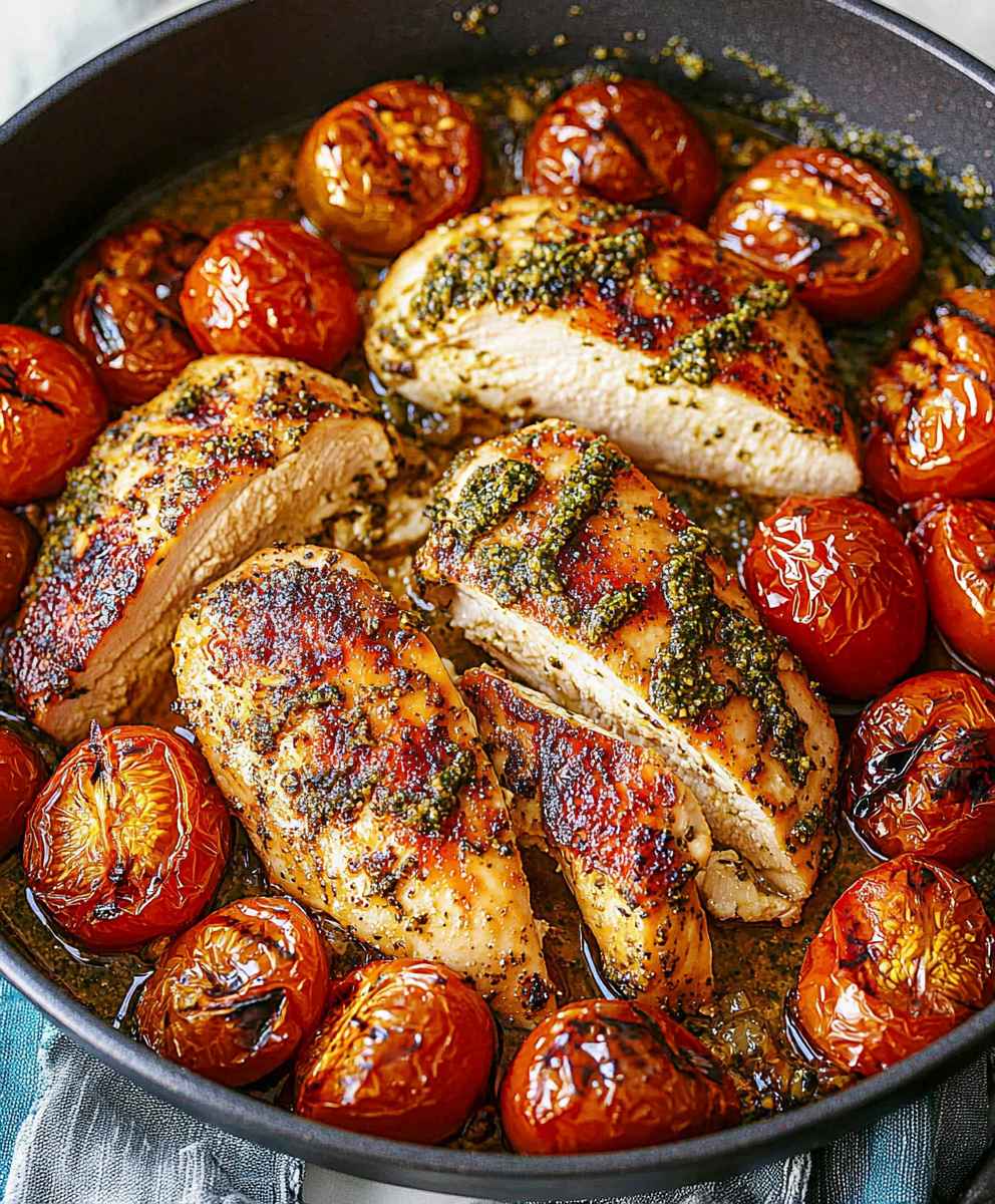 Pesto Chicken Roasted Tomatoes