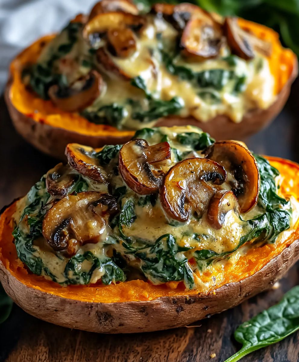 Creamy Mushroom Spinach Stuffed Potatoes