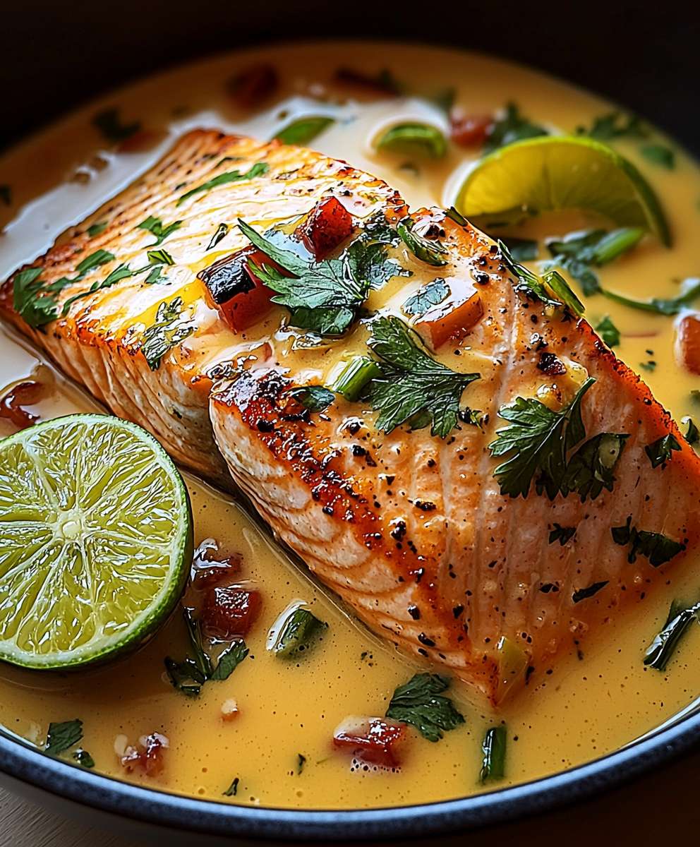 Poached Salmon Coconut Lime Sauce