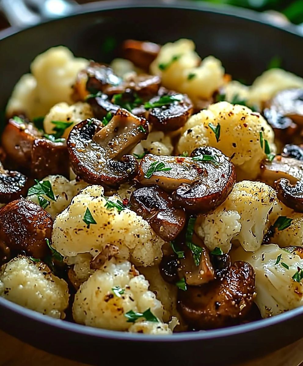 Garlic cauliflower mushroom skillet