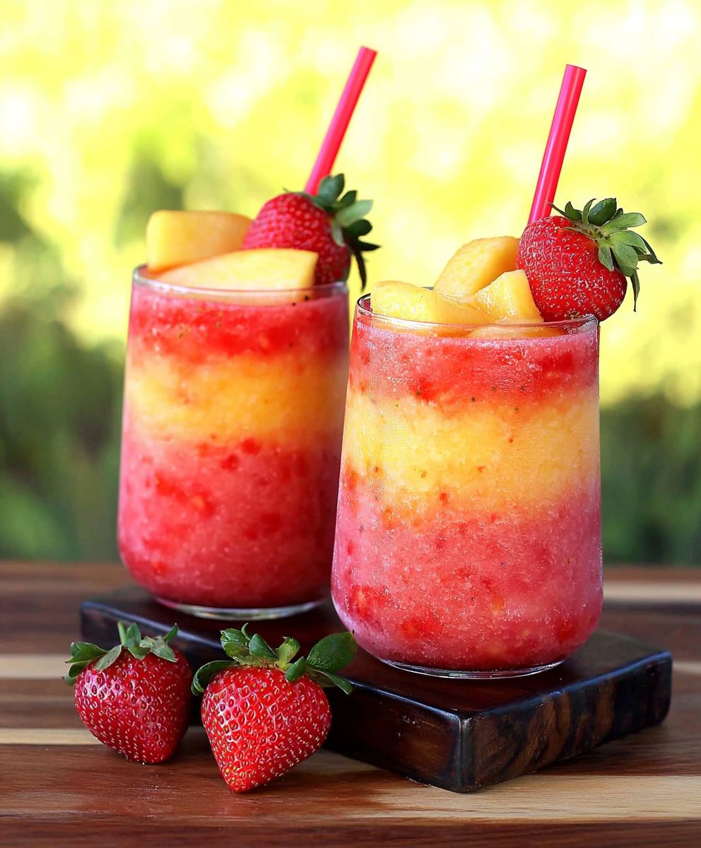 Strawberry Peach Wine Slushies
