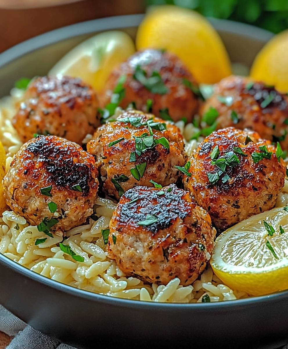 Greek Chicken Meatballs Orzo