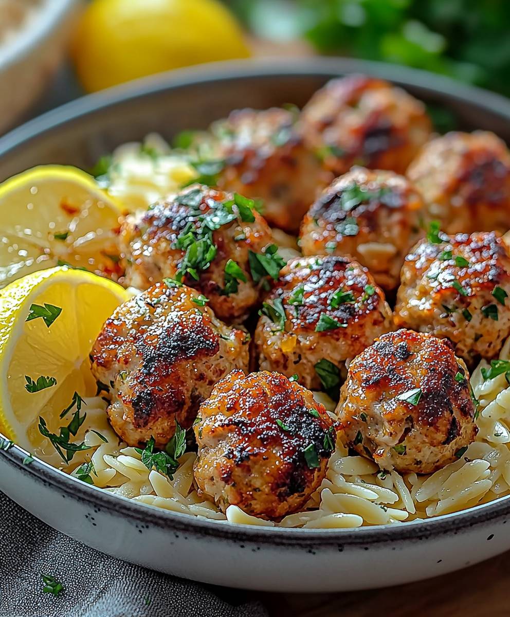 Greek Chicken Meatballs Orzo