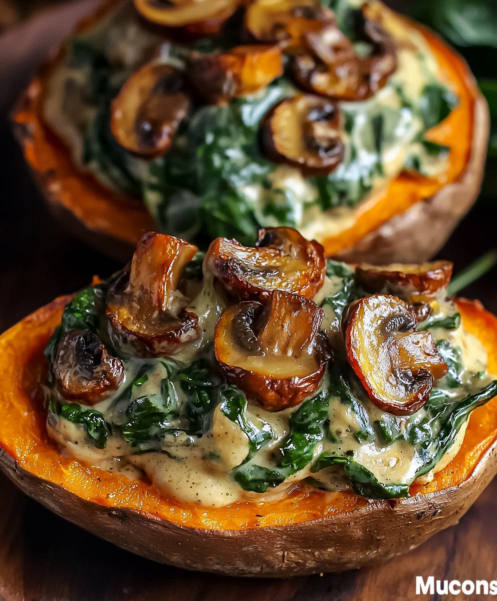 Creamy Mushroom Spinach Stuffed Potatoes