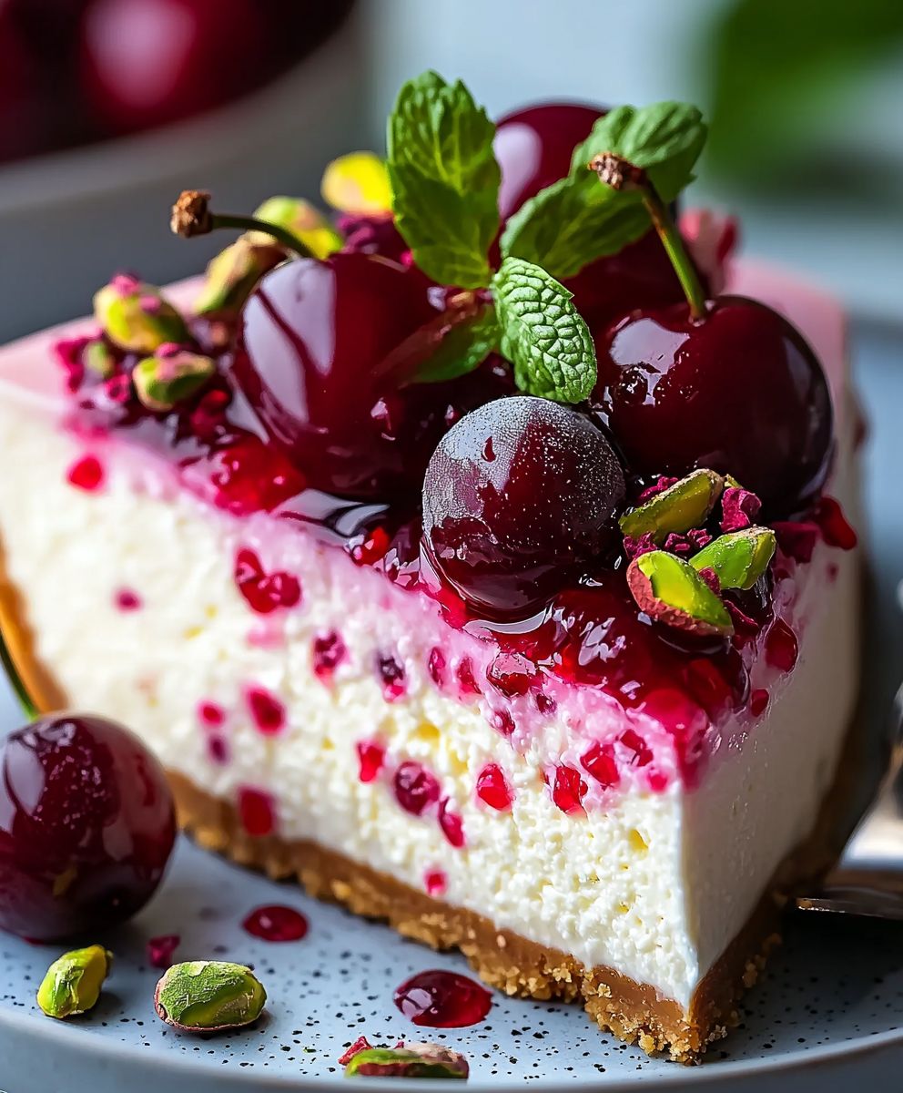 Cherry Pistachio Cheesecake Dessert