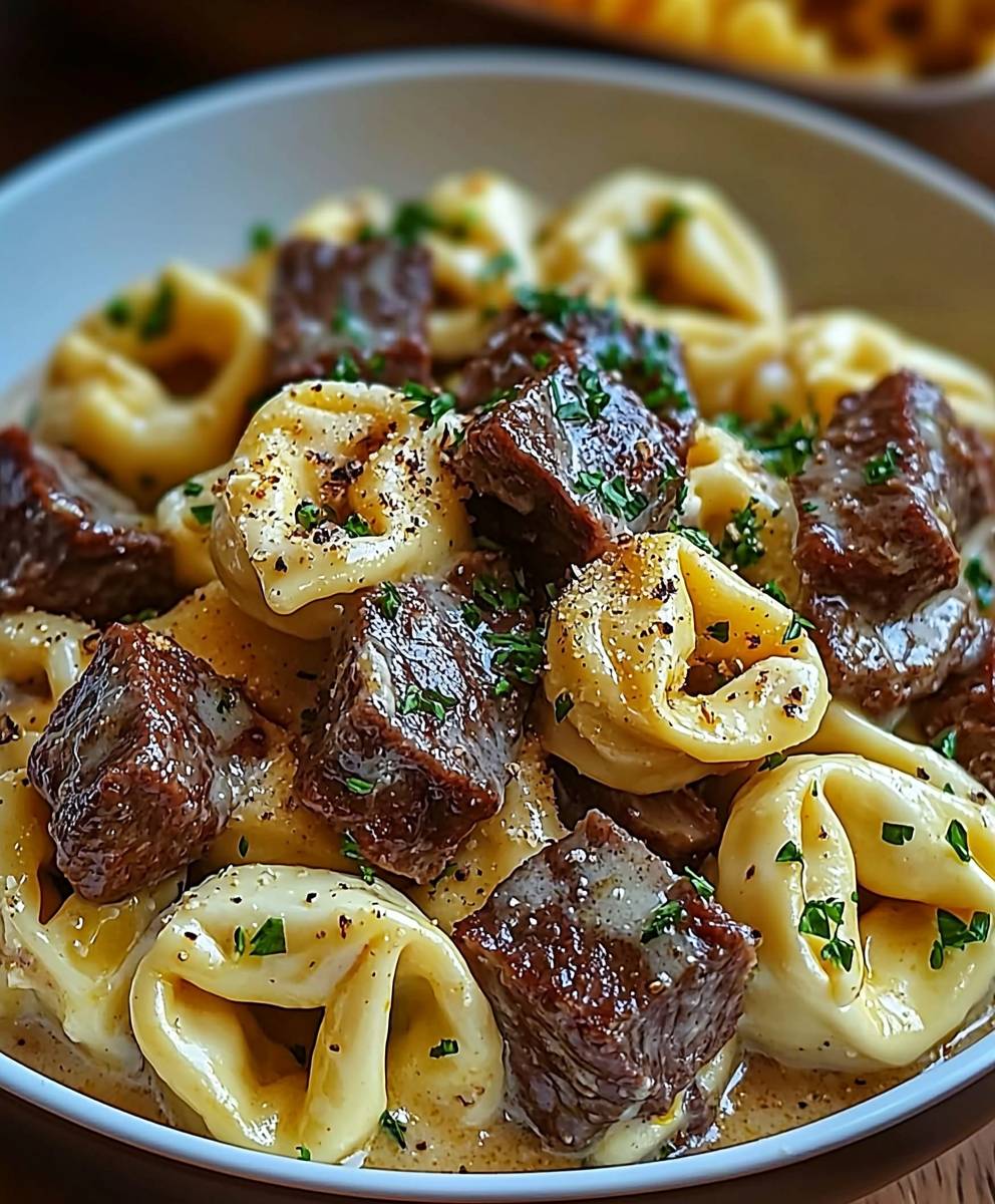 Cheesesteak Tortellini Provolone Sauce
