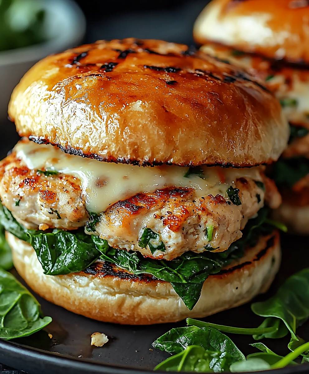 White Cheddar Spinach Chicken Burgers