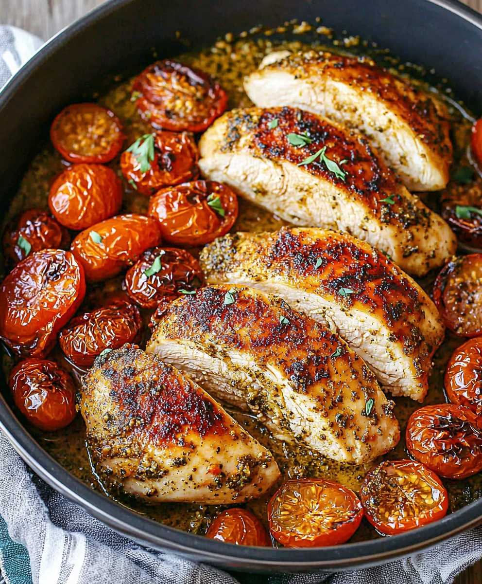 Pesto Chicken Roasted Tomatoes