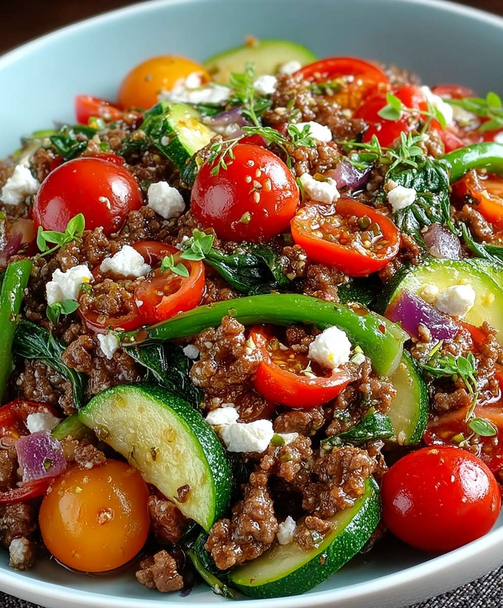 Mediterranean ground beef stir fry