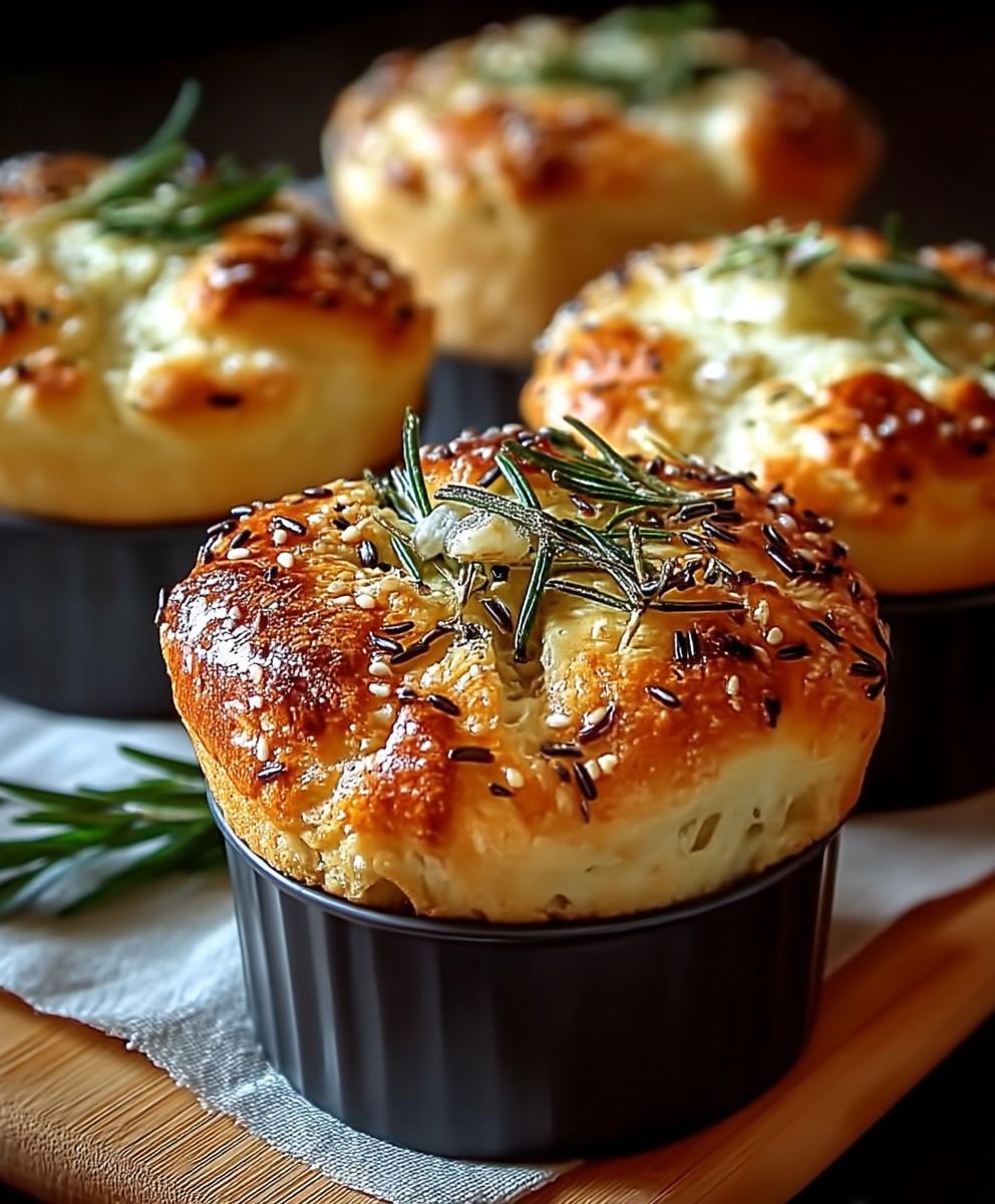Garlic Rosemary Focaccia Muffins
