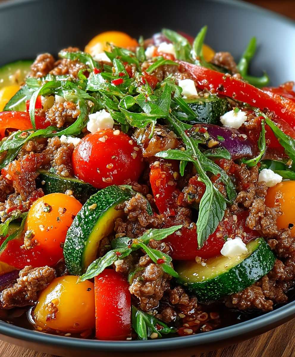 Mediterranean ground beef stir fry