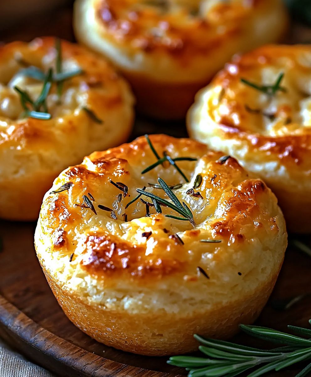 Garlic Rosemary Focaccia Muffins