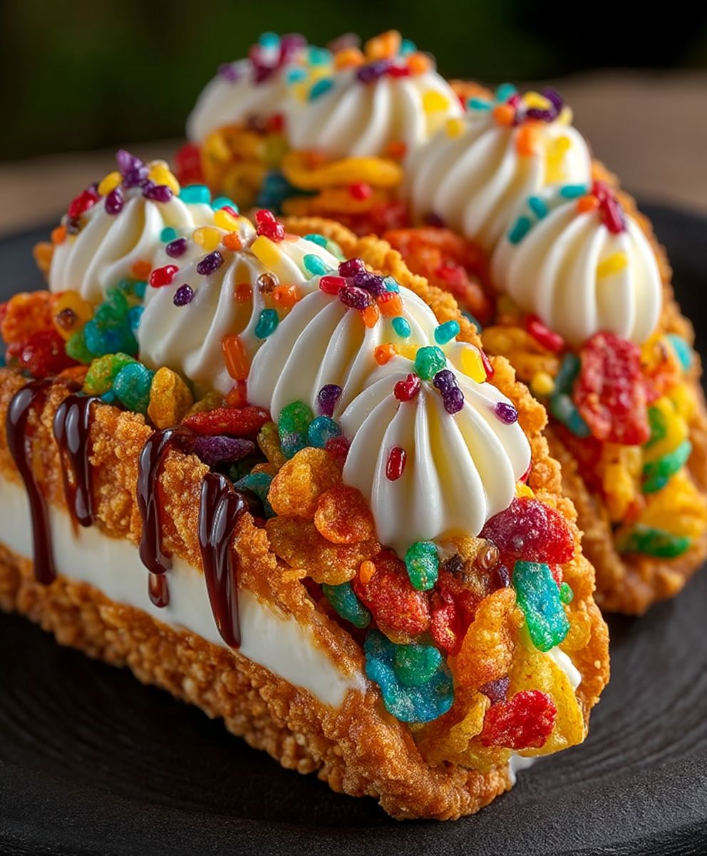 Fruity Pebbles Cheesecake Tacos
