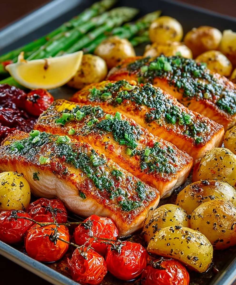 Sheetpan Salmon Potatoes Veggies