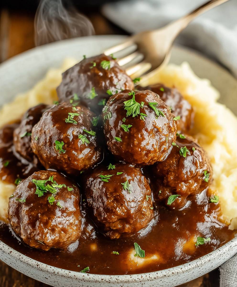 Slow cooker Salisbury steak meatballs