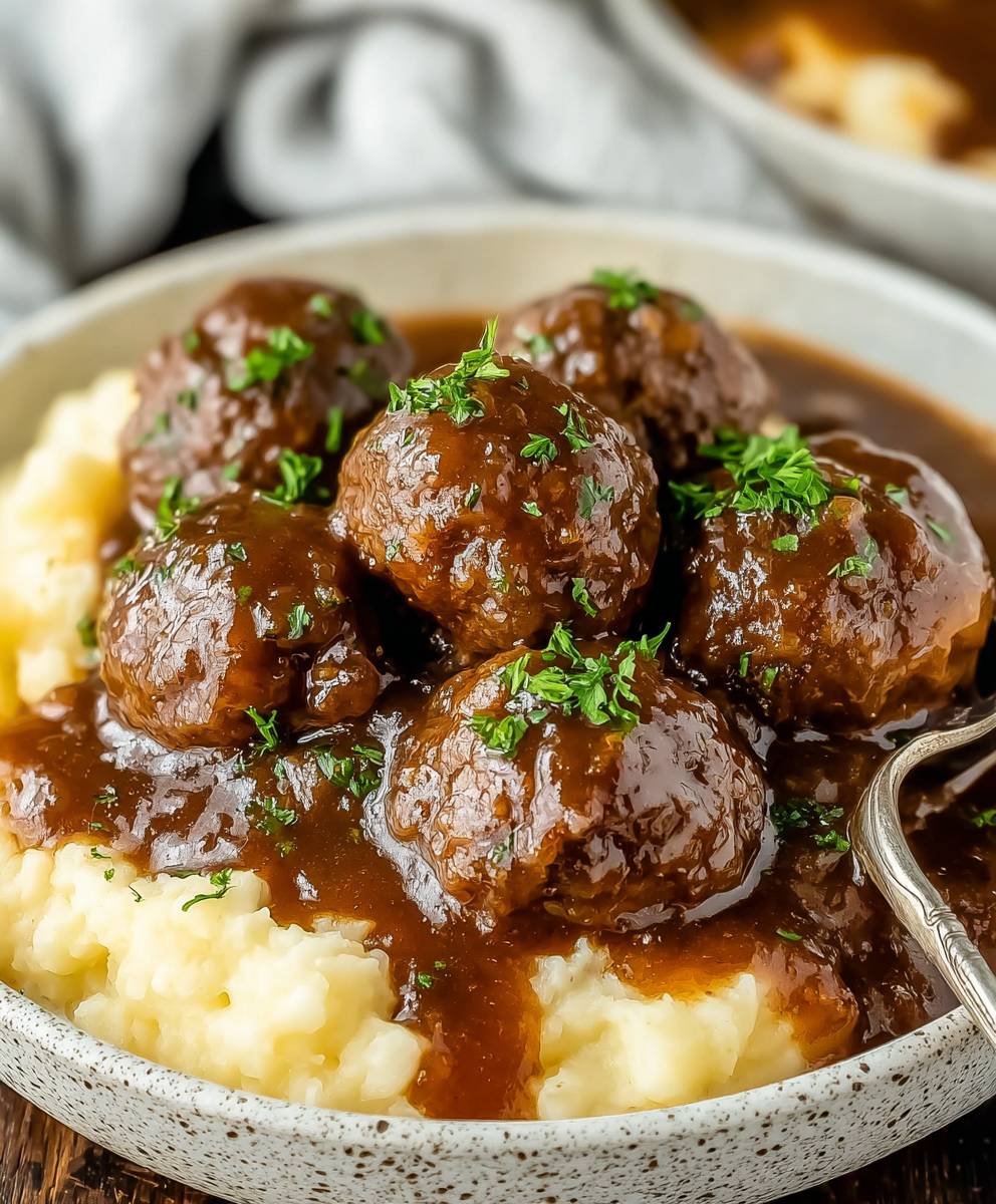 Slow cooker Salisbury steak meatballs
