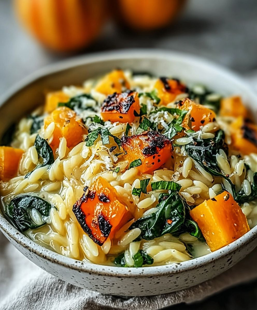 Creamy Orzo Butternut Squash Spinach
