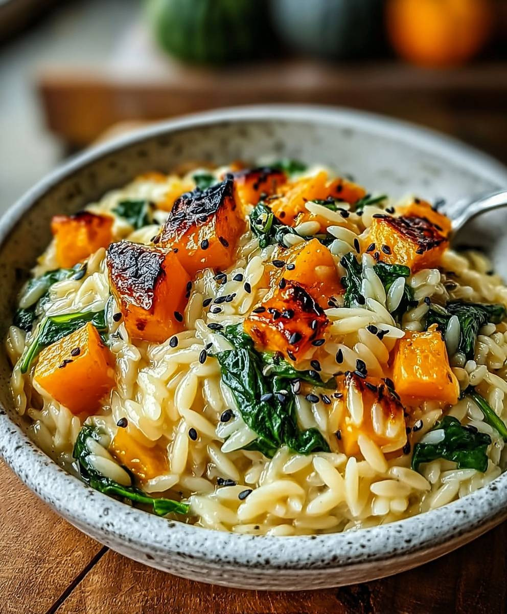 Creamy Orzo Butternut Squash Spinach