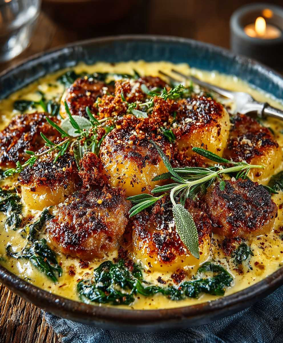 Pumpkin Gnocchi Spinach and Sausage
