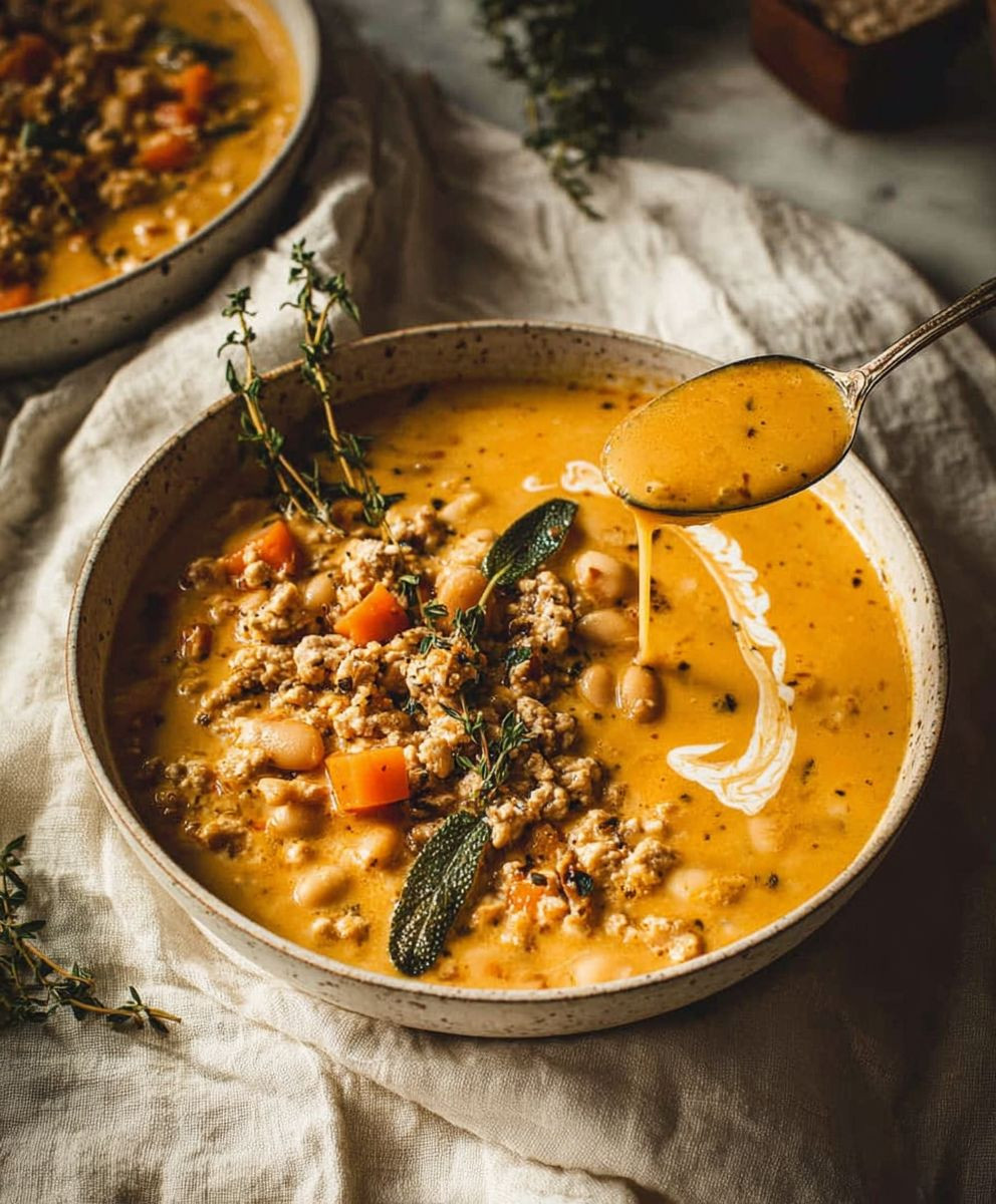 Turkey pumpkin white bean chili