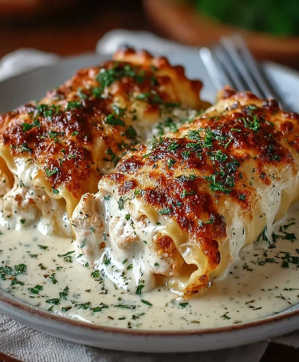 Chicken Alfredo Lasagna Rolls