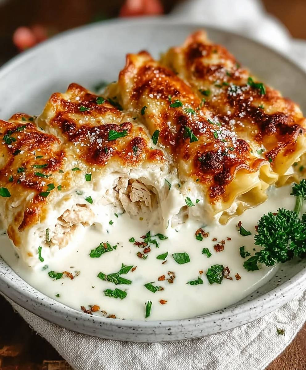 Chicken Alfredo Lasagna Rolls