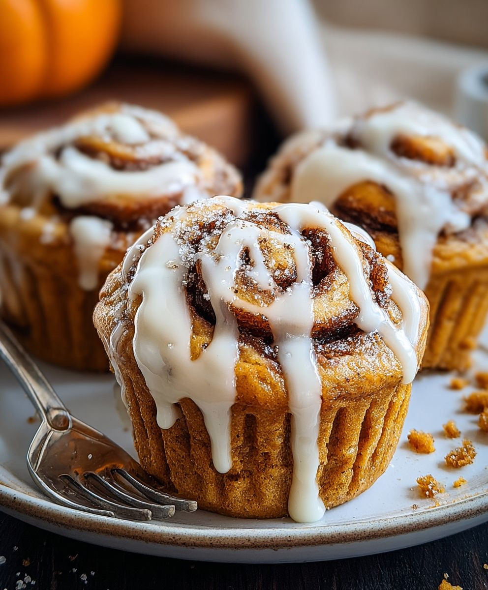 Pumpkin cinnamon roll muffins