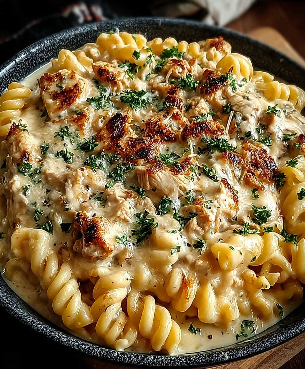 Crockpot Garlic Parmesan Chicken Pasta