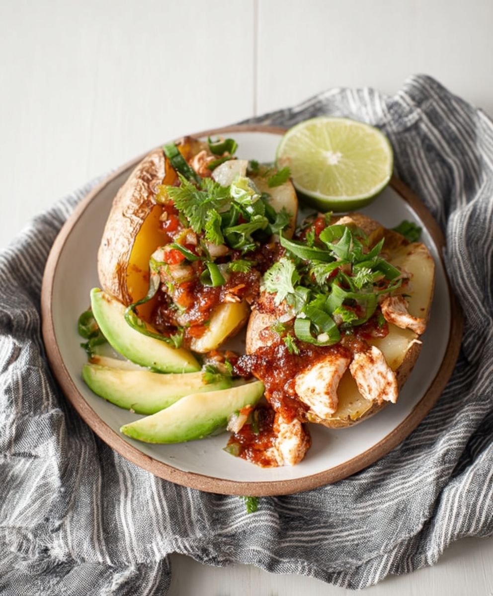 Salsa Chicken Stuffed Potatoes