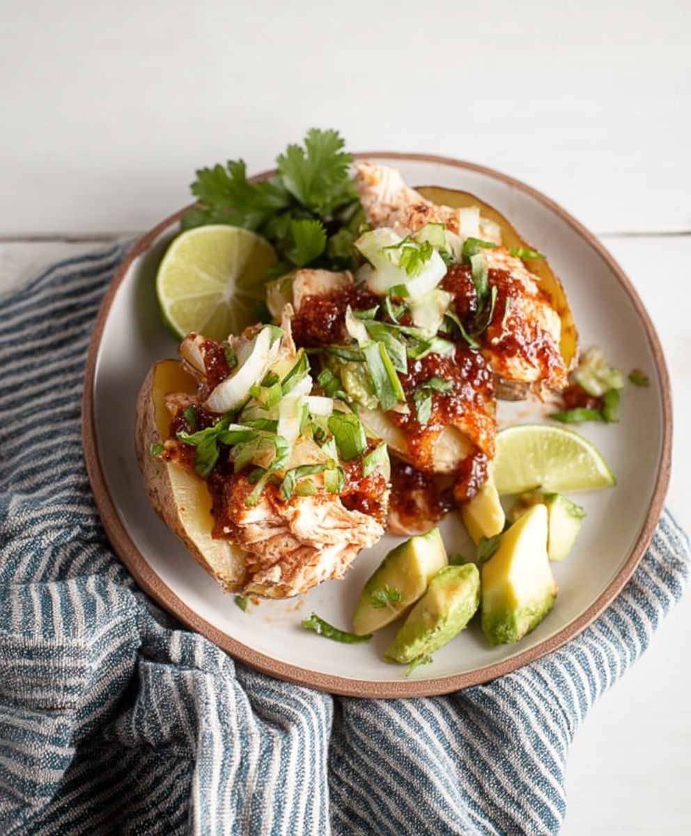 Salsa Chicken Stuffed Potatoes