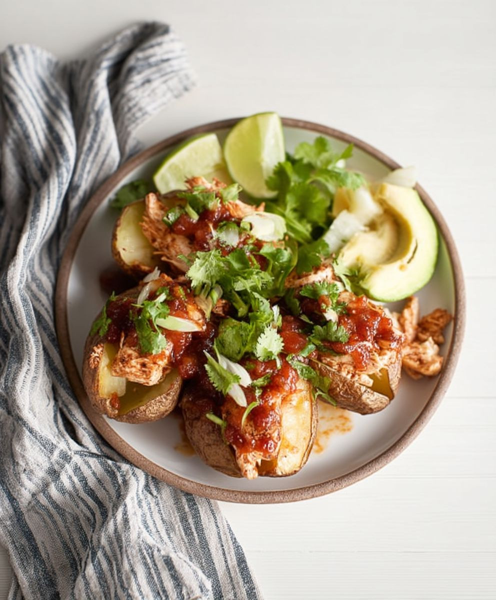Salsa Chicken Stuffed Potatoes