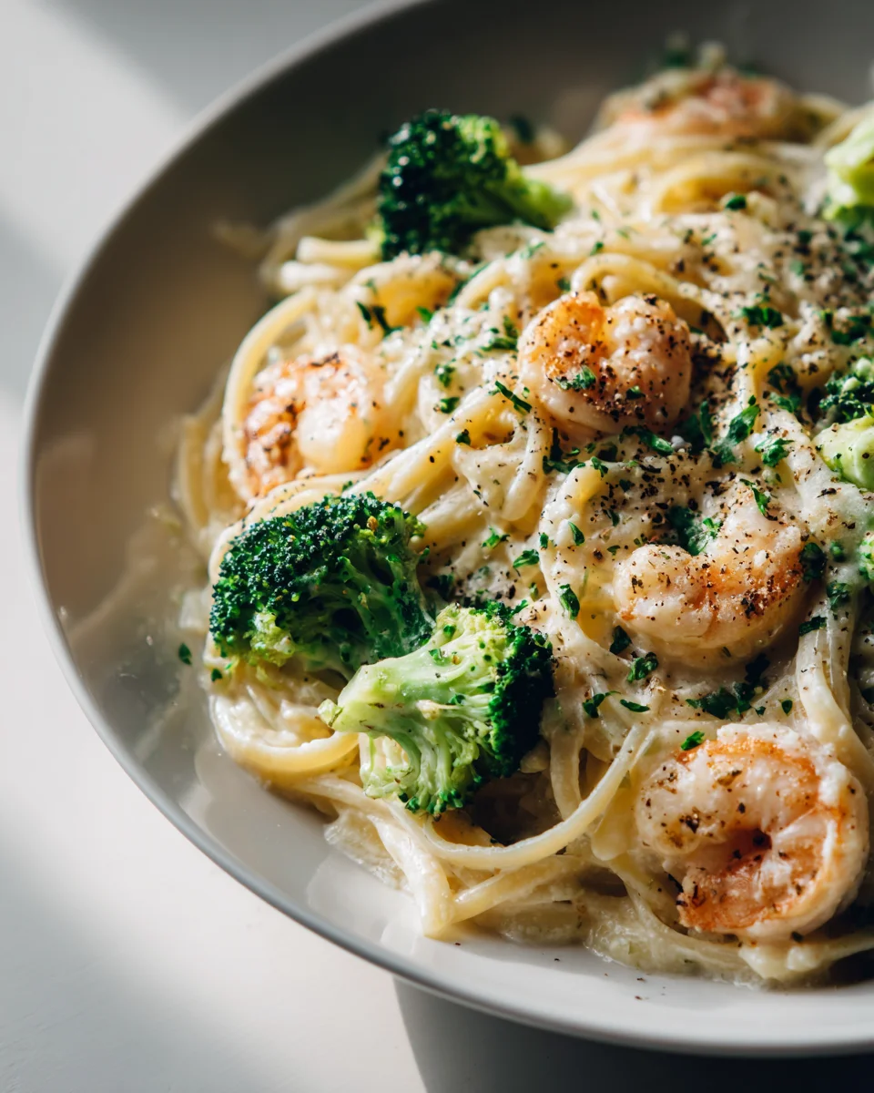 Creamy Shrimp Linguine with Broccoli